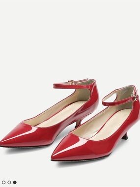 SHEIN Red Patent Pointed Ankle-Strap Kitten Heels